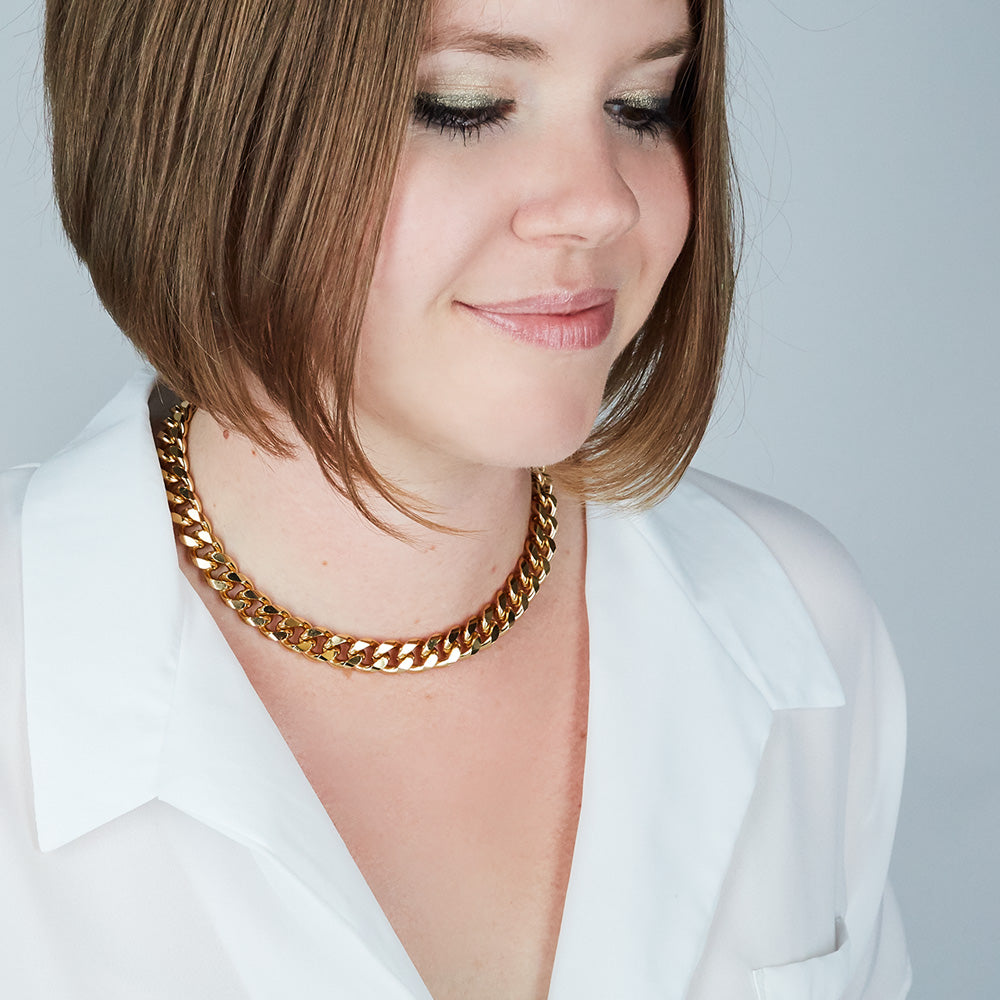 14K Gold Plated Heavy Curb Chain Choker