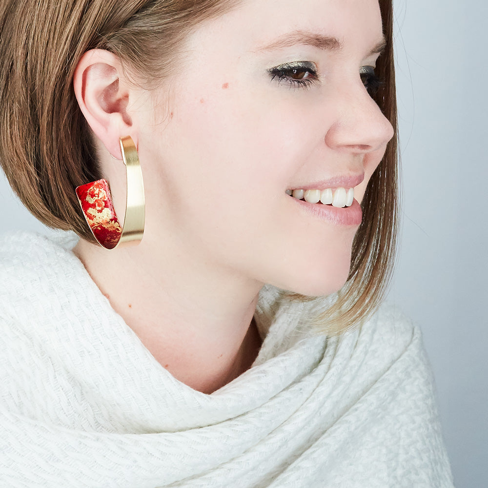 14K Gold Plated Twisty Hoop Earrings - Available in more colors