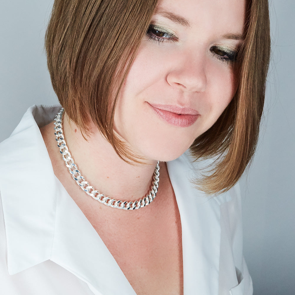 Sterling Silver Plated Striped Curb Chain Choker