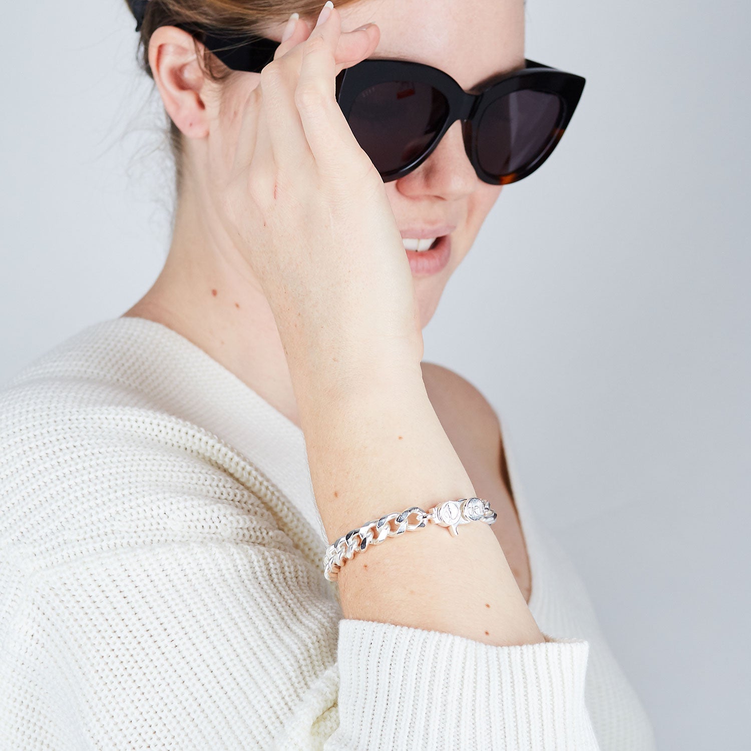 Signature Sterling Silver Plated Medium Flat Curb Chain Bracelet