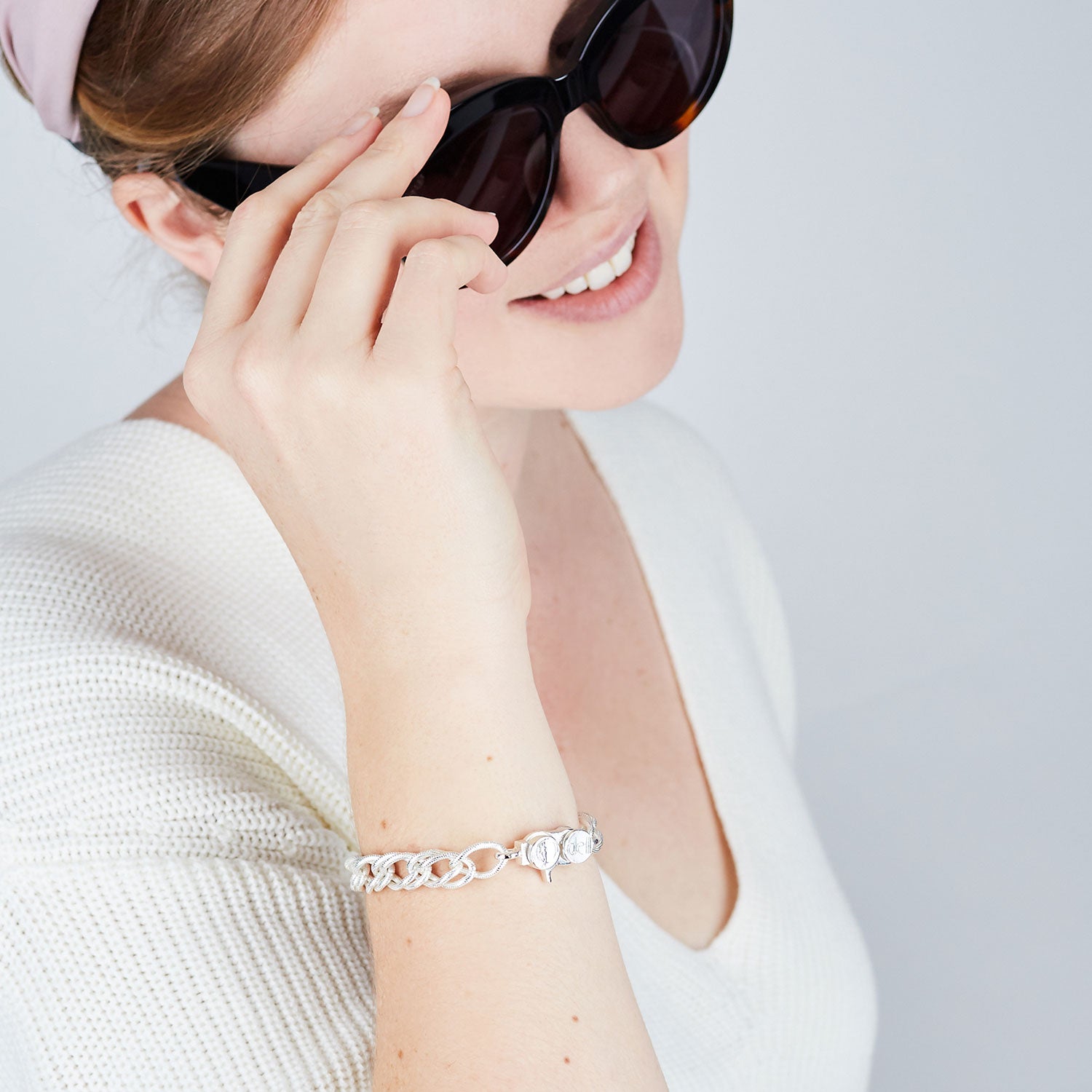 Signature Sterling Silver Plated Fancy Double Cable Chain Bracelet