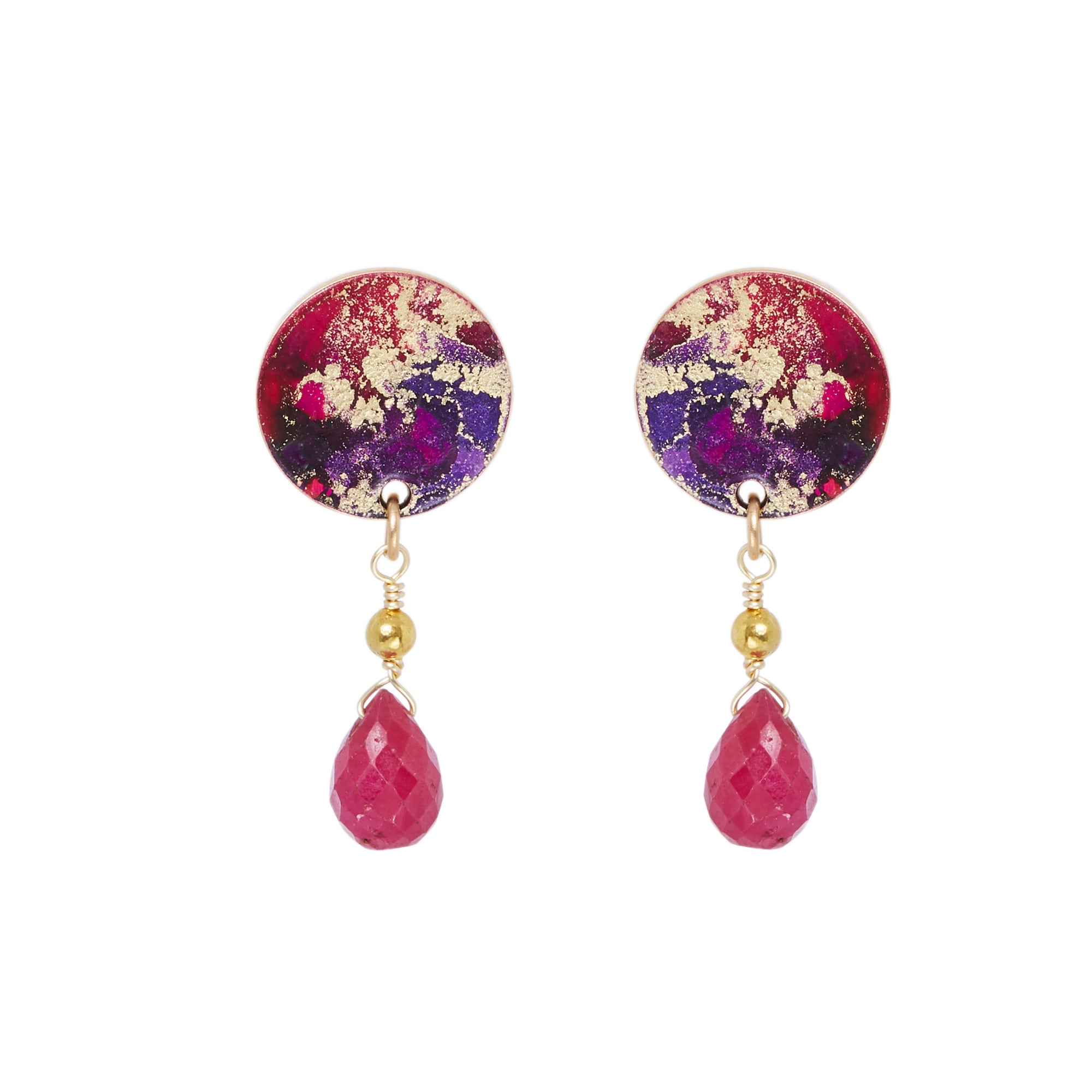 14k Gold Plated Ruby Petit Drop Earrings