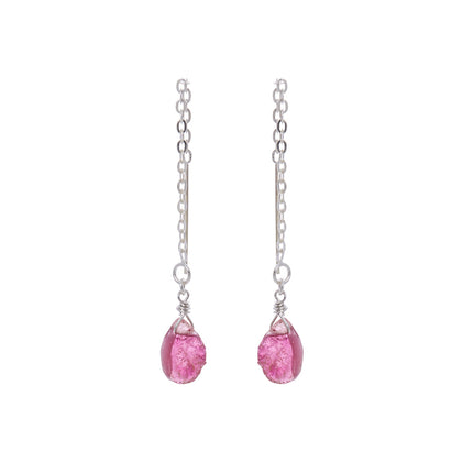 Sterling Silver Chain Threader Earrings - Pink Tourmaline