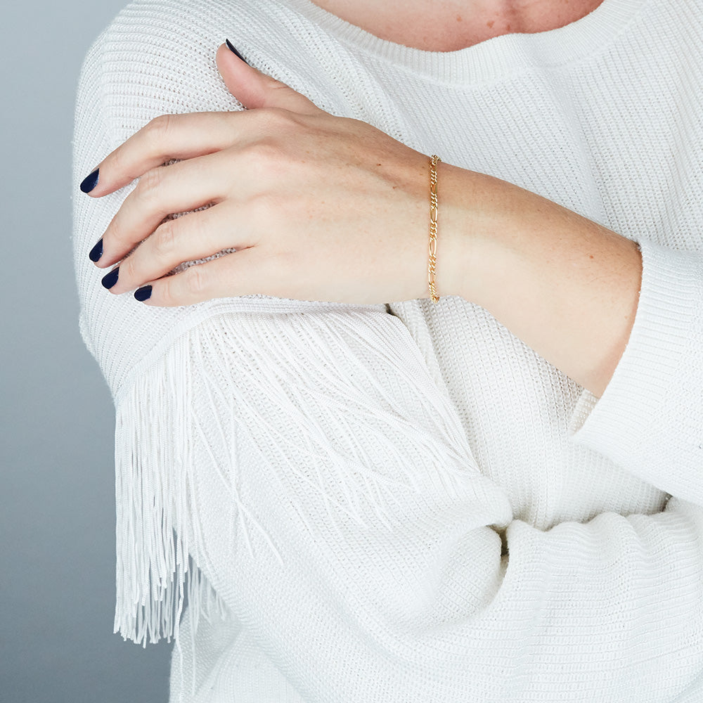 14k Gold Plated Fine Figaro Chain Bracelet