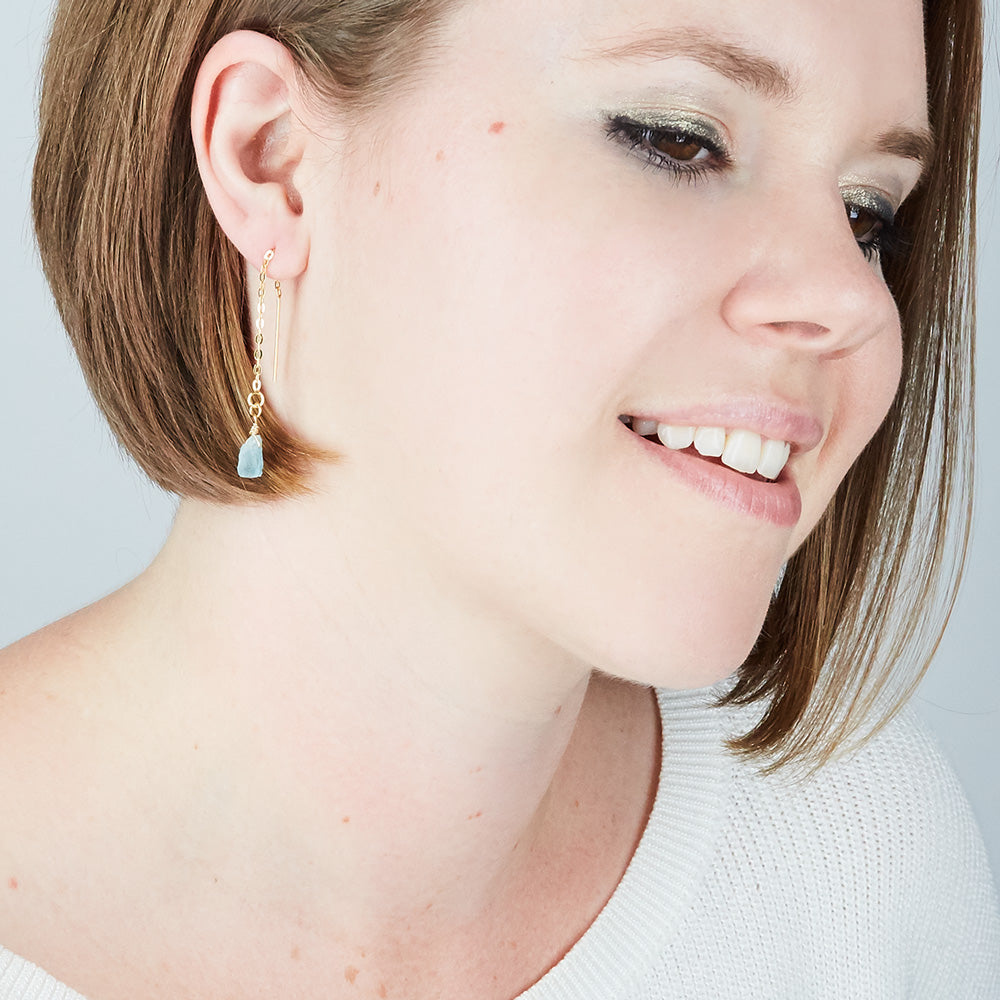 14K Gold Plated Sterling Silver Chain Threader Earrings - Ruby