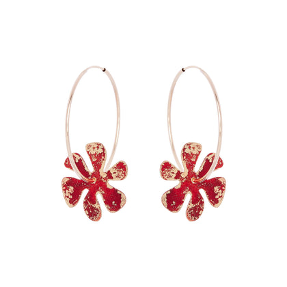 Red Flower Hoop Earrings 