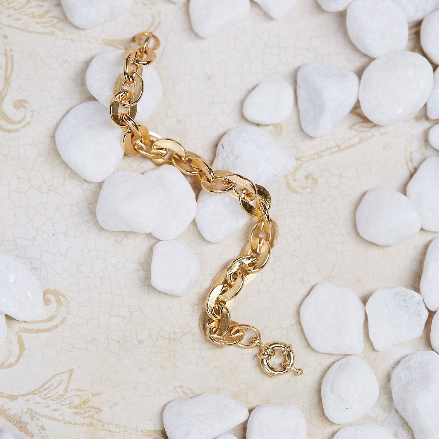 14K Gold Plated Chunky Flat Cable Chain Bracelet