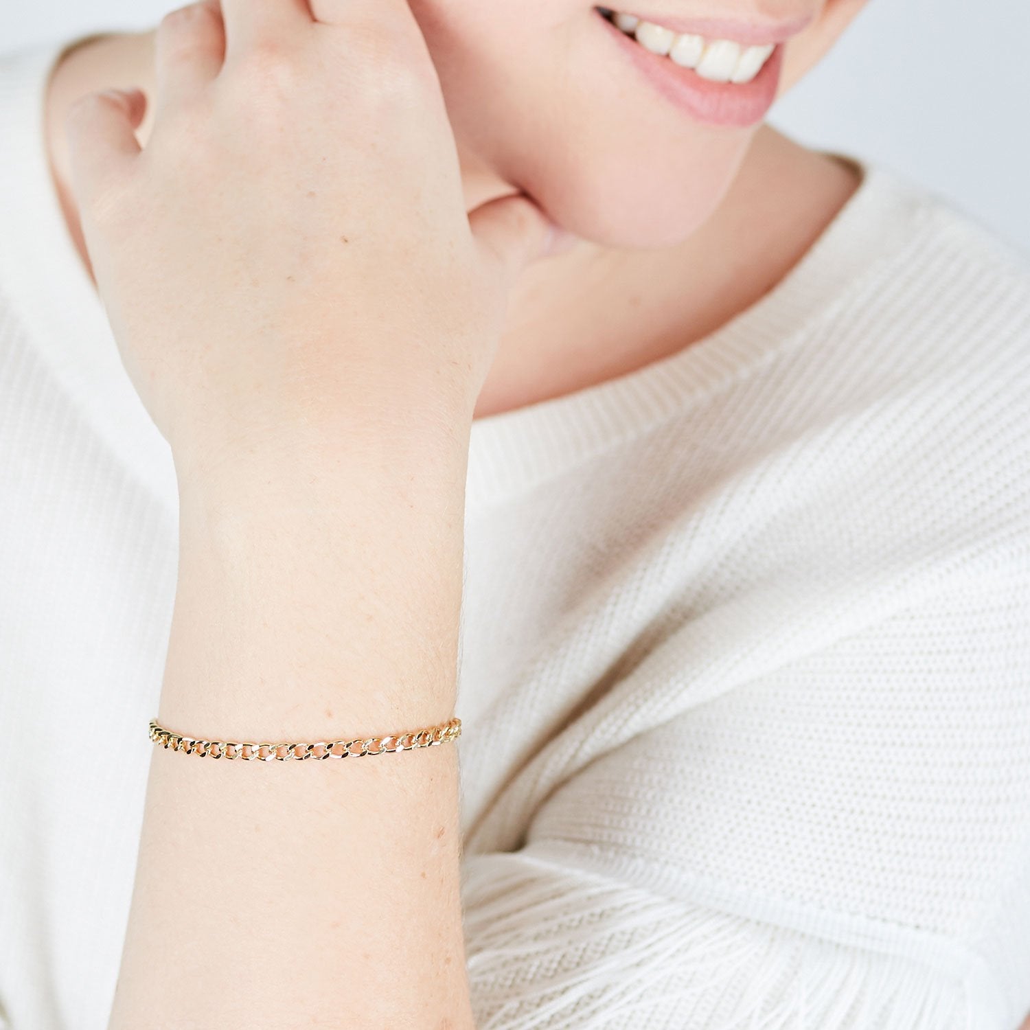 14k Gold Plated Fine Flat Curb Chain Bracelet