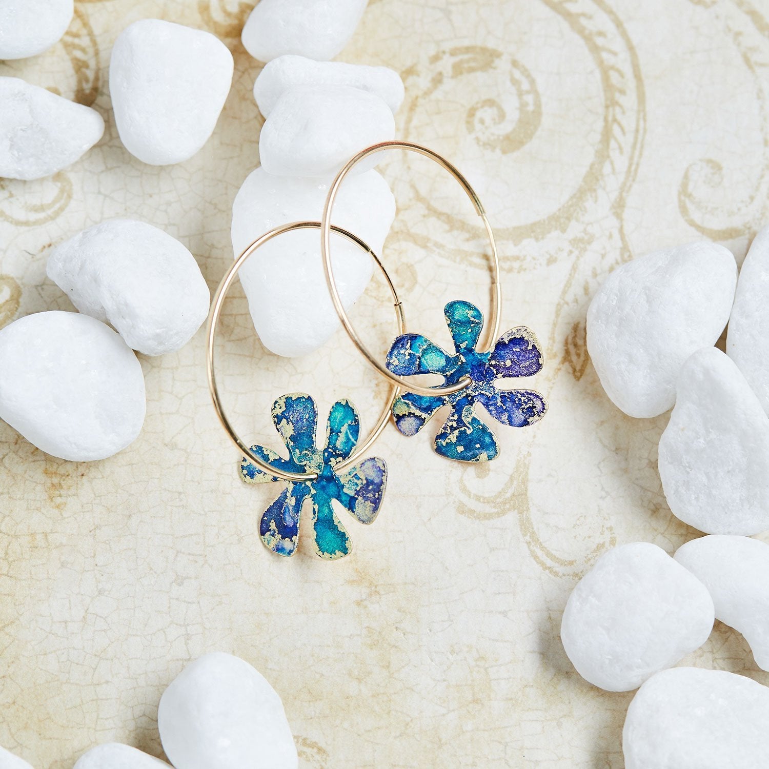 14K Gold Filled Flower Power Hoop Earrings - Available in More Colors