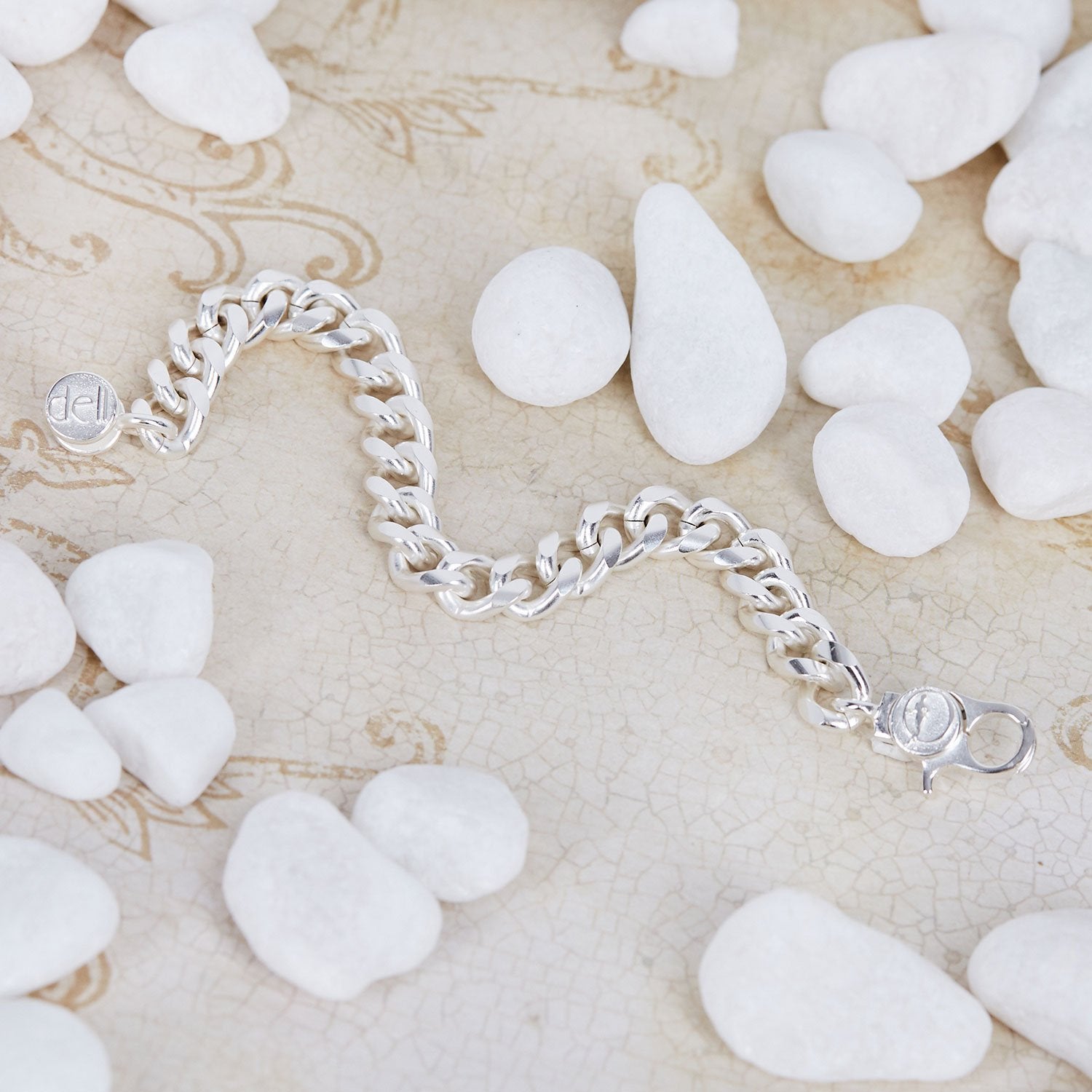 Signature Sterling Silver Plated Medium Flat Curb Chain Bracelet