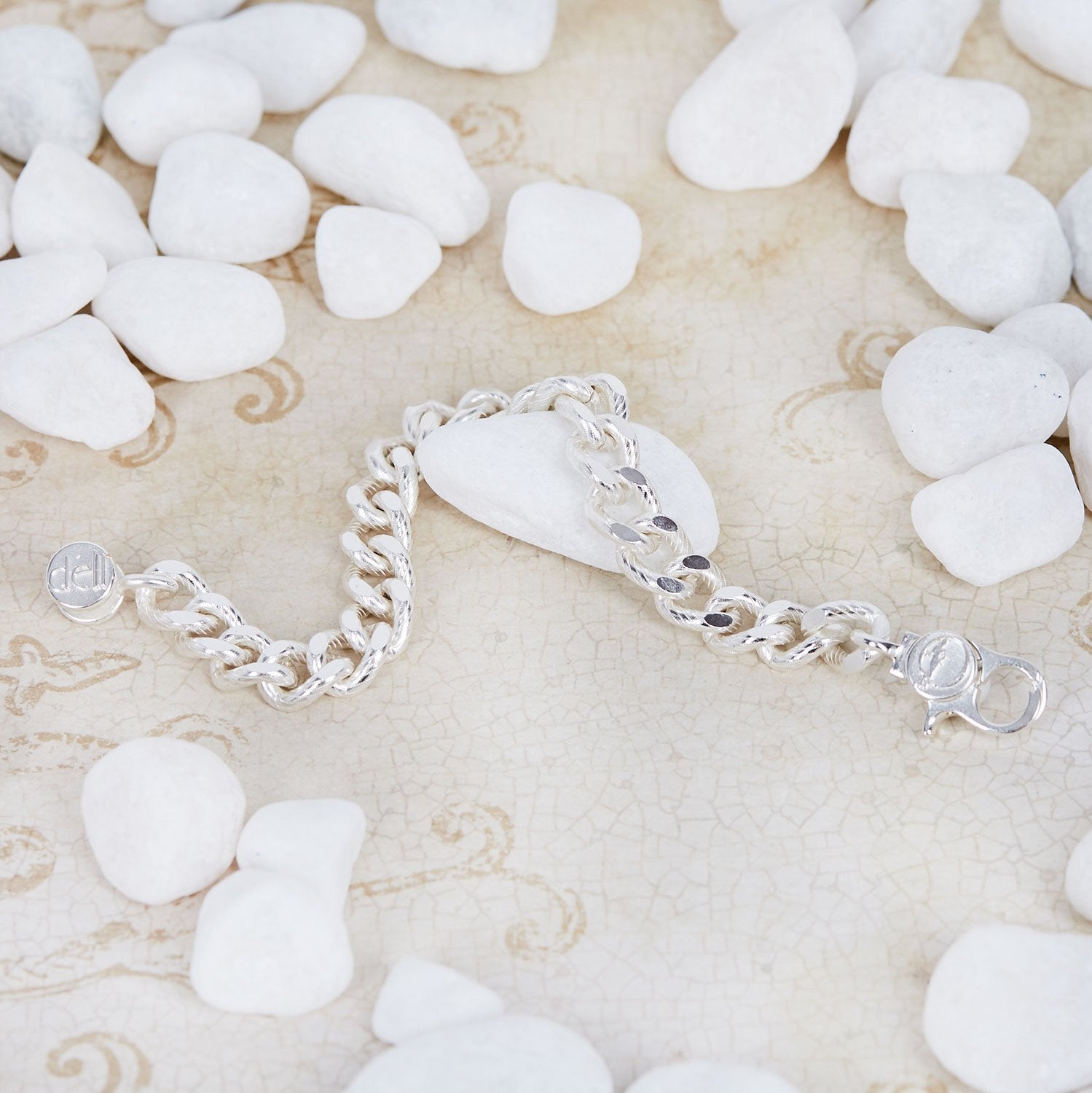 Signature Sterling Silver Plated Fancy Stripe Curb Chain Bracelet