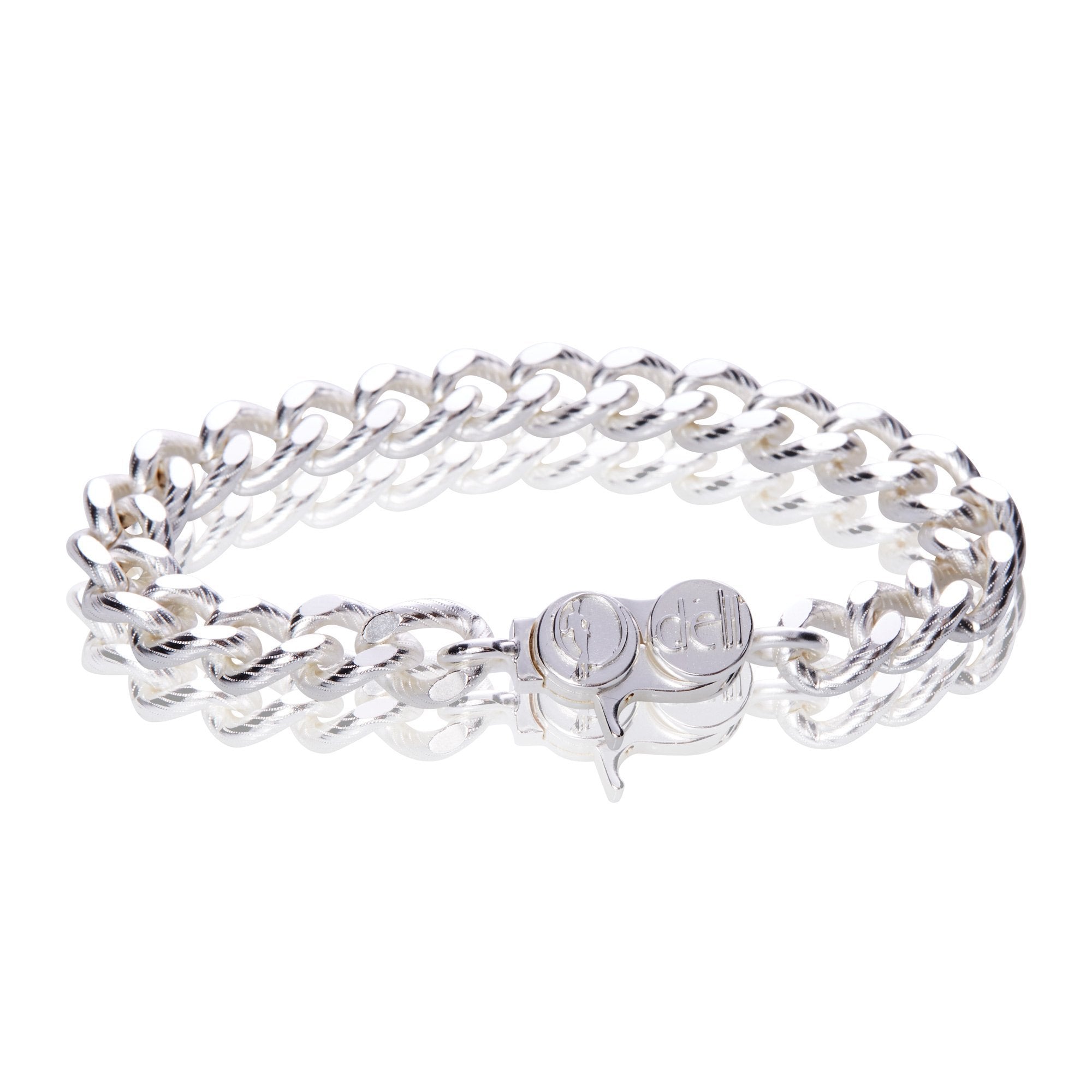 Signature Sterling Silver Plated Fancy Stripe Curb Chain Bracelet