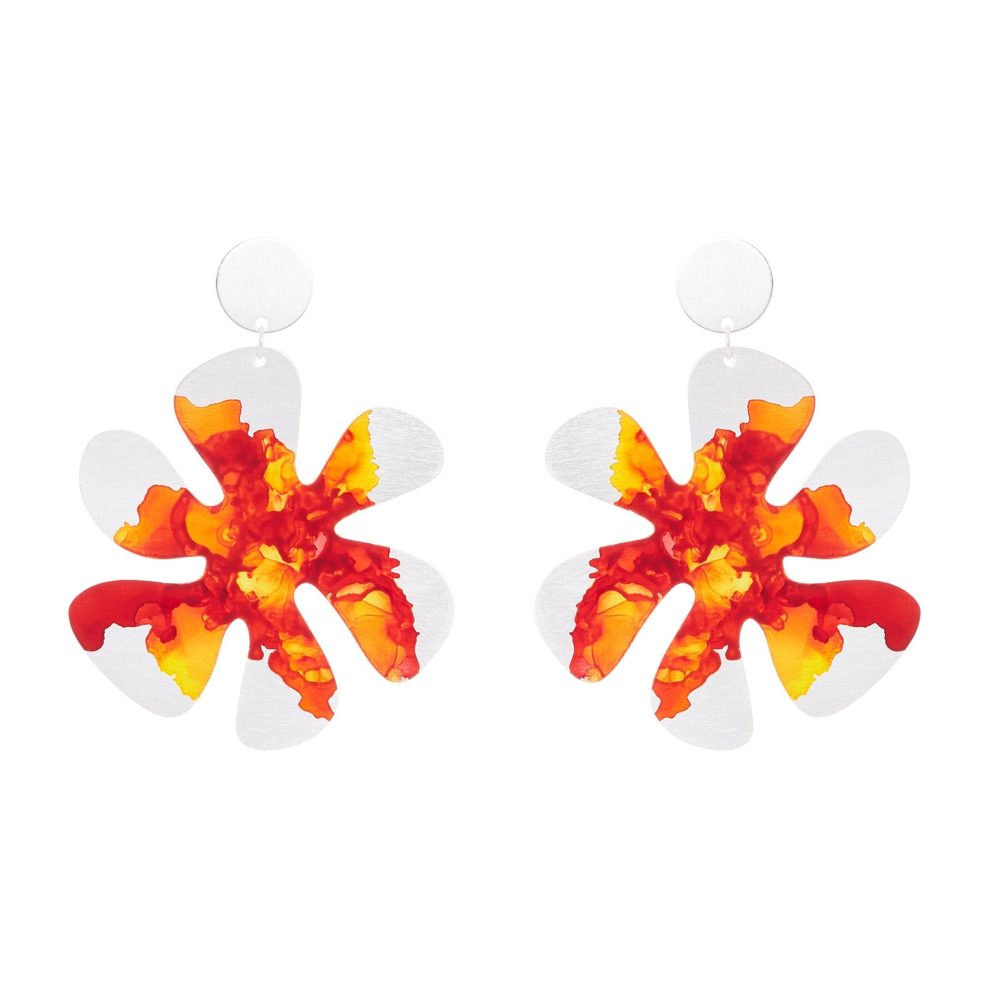 Sterling Silver Plated Large Flower Earrings - Available in More Colors