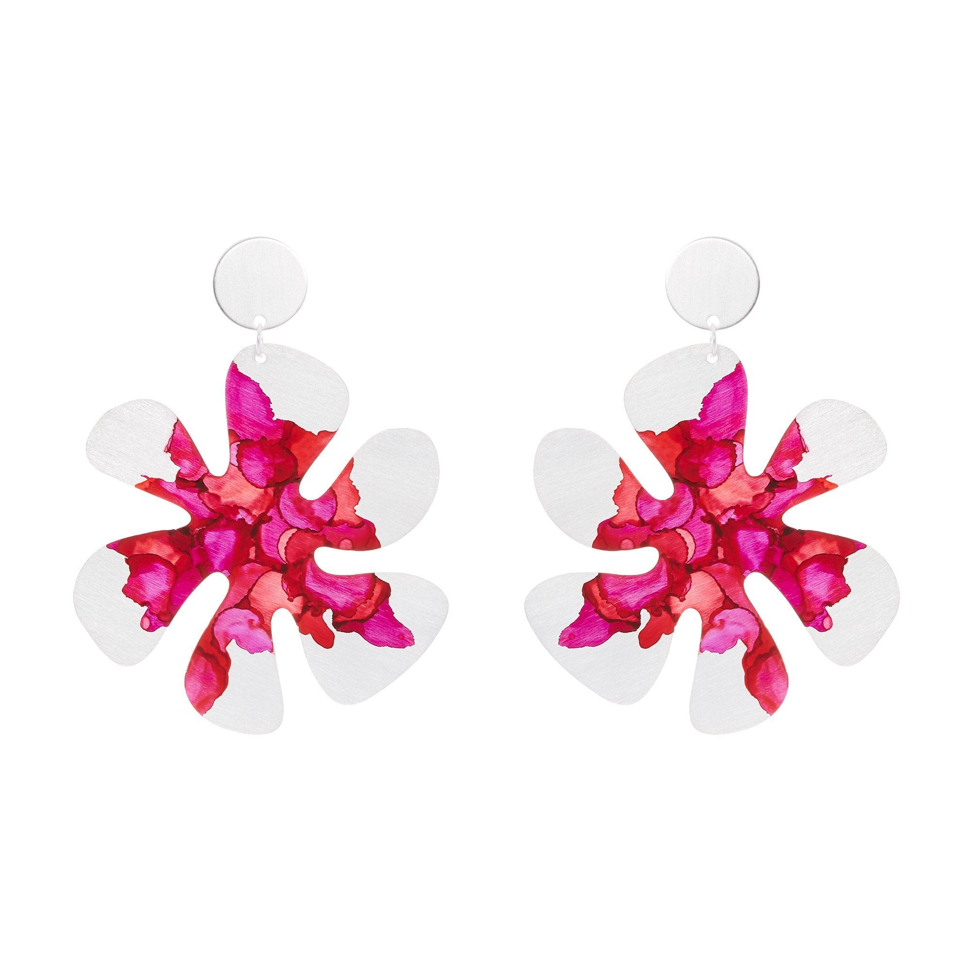 Sterling Silver Plated Large Flower Earrings - Available in More Colors