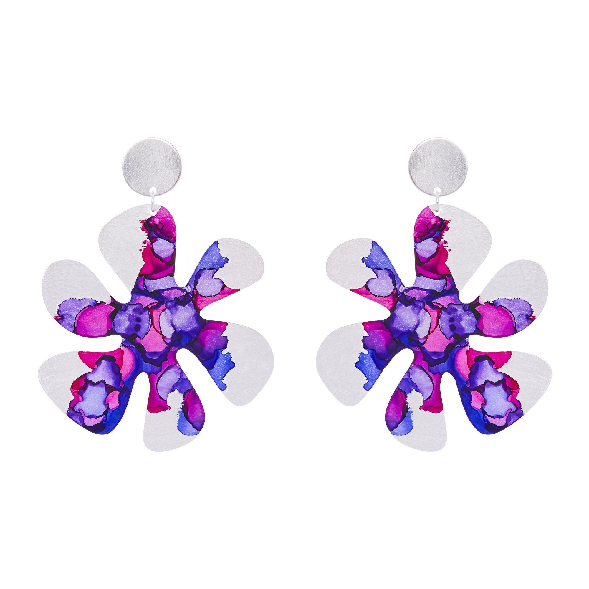 Sterling Silver Plated Large Flower Earrings - Available in More Colors