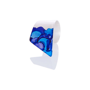 Blue and purple abstract wrap ring made from sterling silver plated brass. Rings are adjustable and nickel free, colorful jewelry handmade in NYC.
