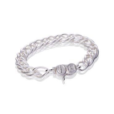 signature Odell design large lobster clasp,. Silver plated steel, nickel free, double curb chain bracelet. Jewelry made in NYC
