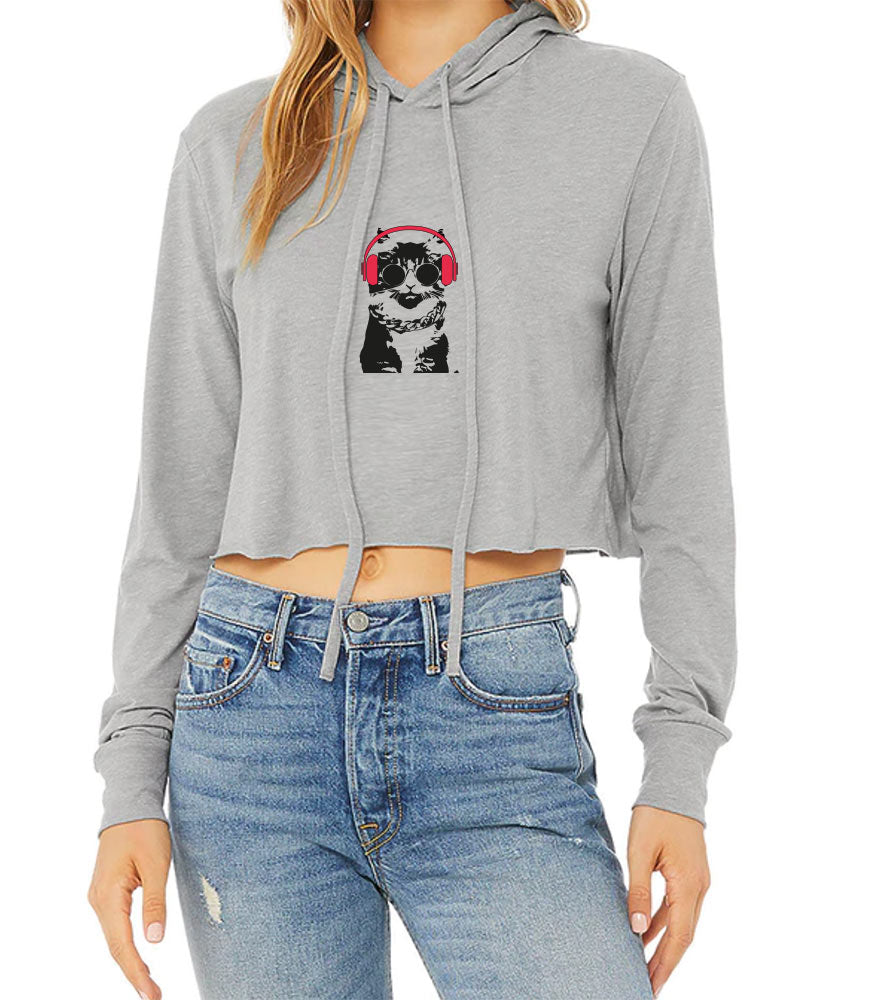 Kitty Got the Beat Hoodie Crop Top- Available in More Colors