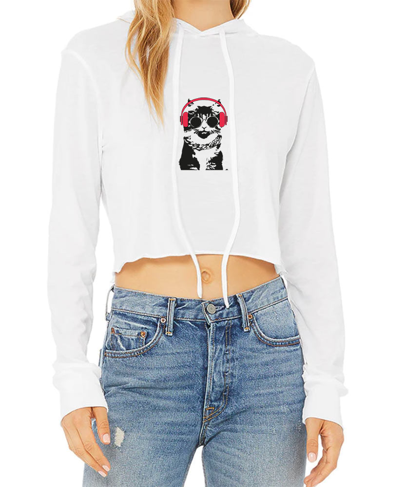 Kitty Got the Beat Hoodie Crop Top- Available in More Colors