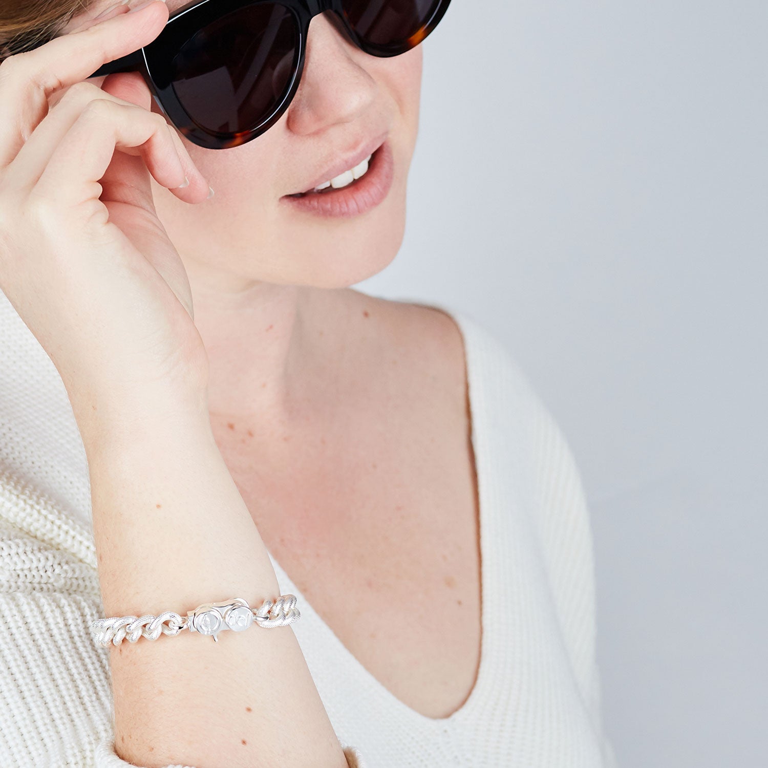 Signature Sterling Silver Plated Sparkle Curb Chain Bracelet
