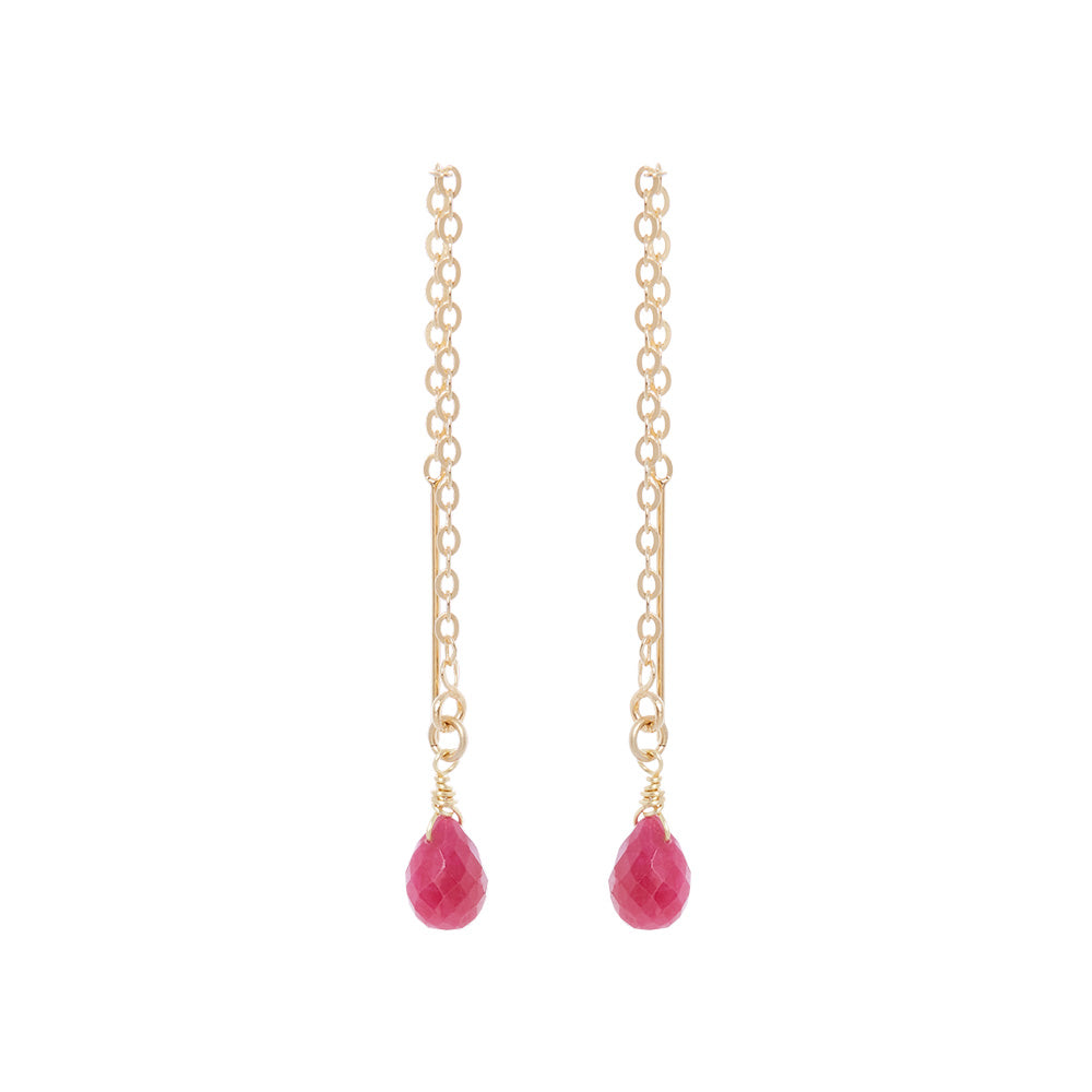14K Gold Plated Sterling Silver Chain Threader Earrings - Ruby
