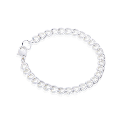 Sterling Silver Plated Small Stripe Curb Chain Bracelet