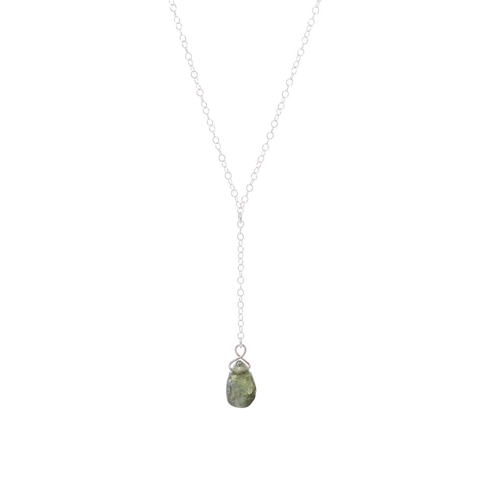 Sterling Silver Drop Necklace - Green Tourmaline