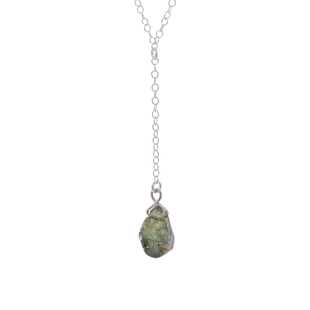 Sterling Silver Drop Necklace - Green Tourmaline