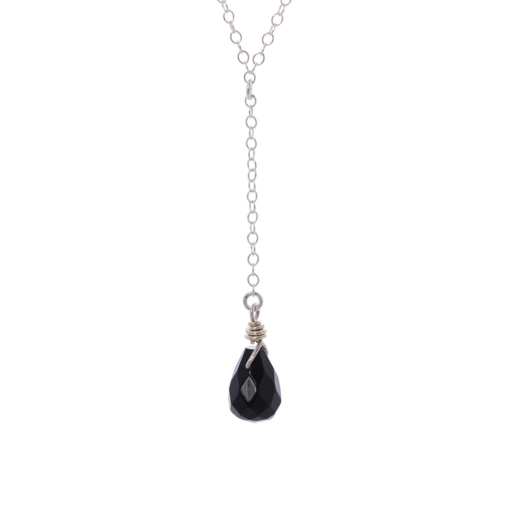 Sterling Silver Drop Necklace - Onyx