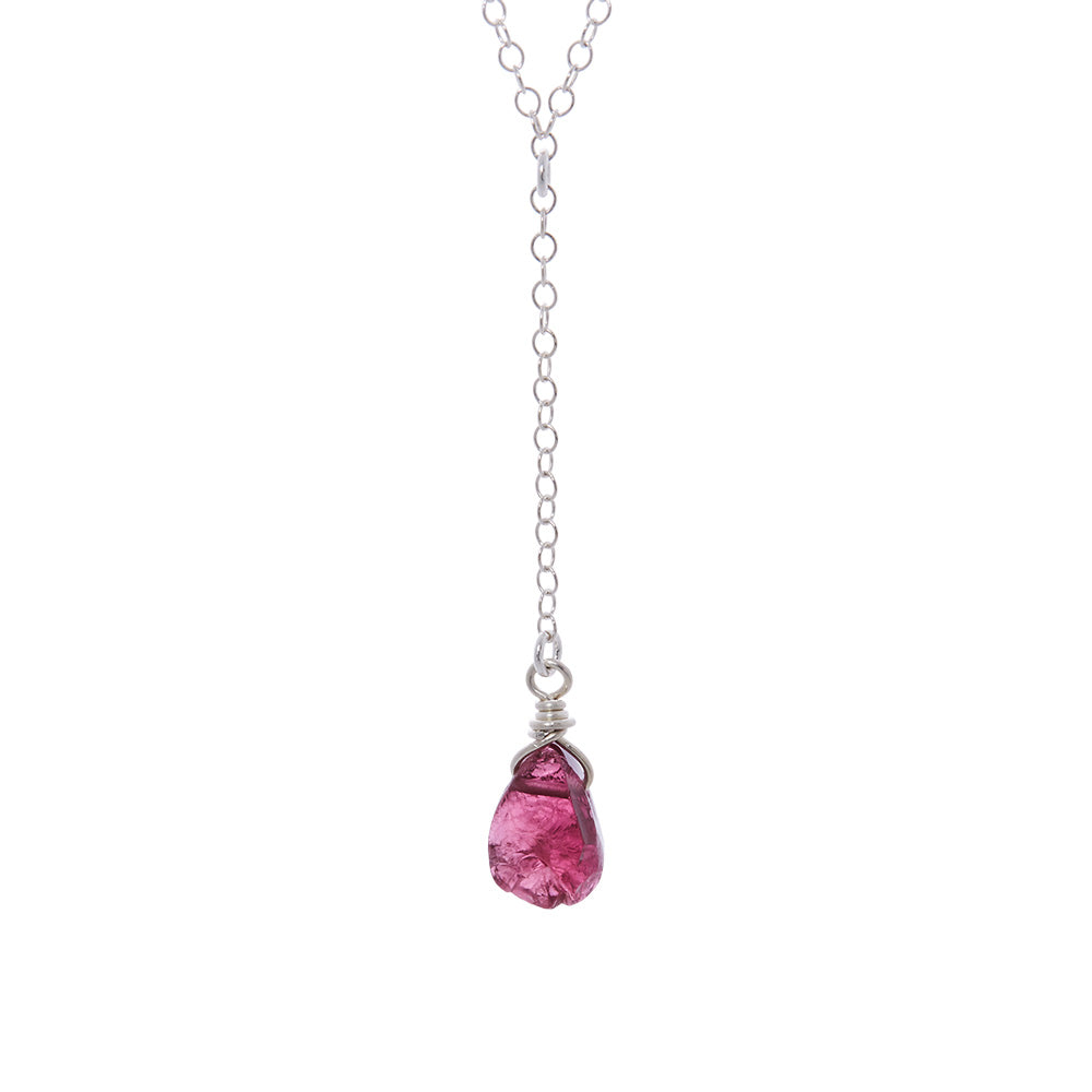 Sterling Silver Drop Necklace - Pink Tourmaline