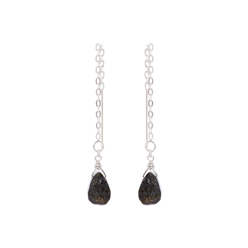 Sterling Silver Chain Threader Earrings - Black Tourmaline