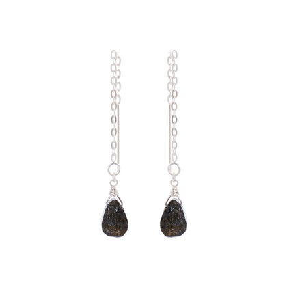 Sterling Silver Chain Threader Earrings - Black Tourmaline