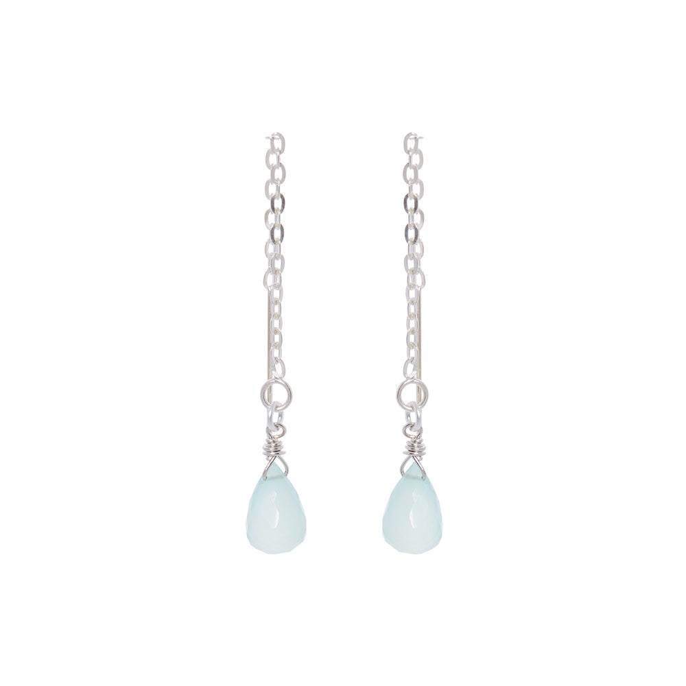 Sterling Silver Chain Threader Earrings - Chalcedony