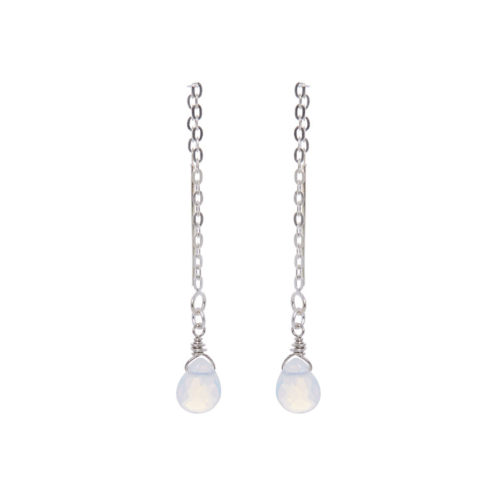 Sterling Silver Chain Threader Earrings - Moonstone