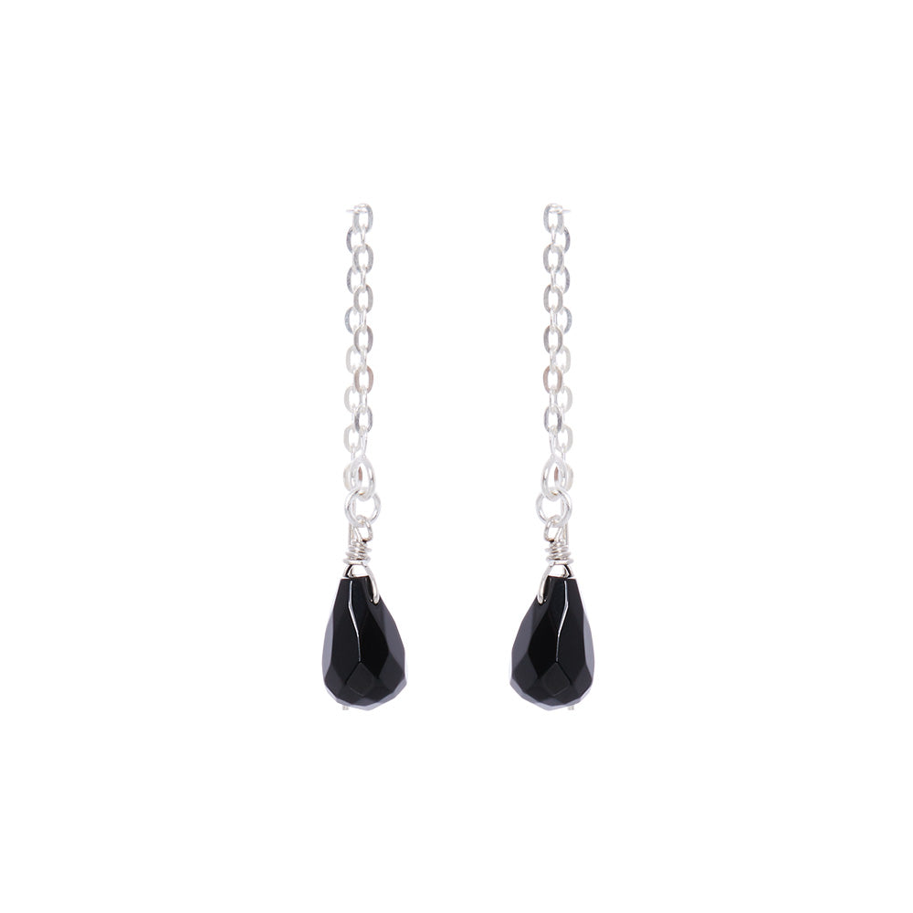 Sterling Silver Chain Threader Earrings - Onyx