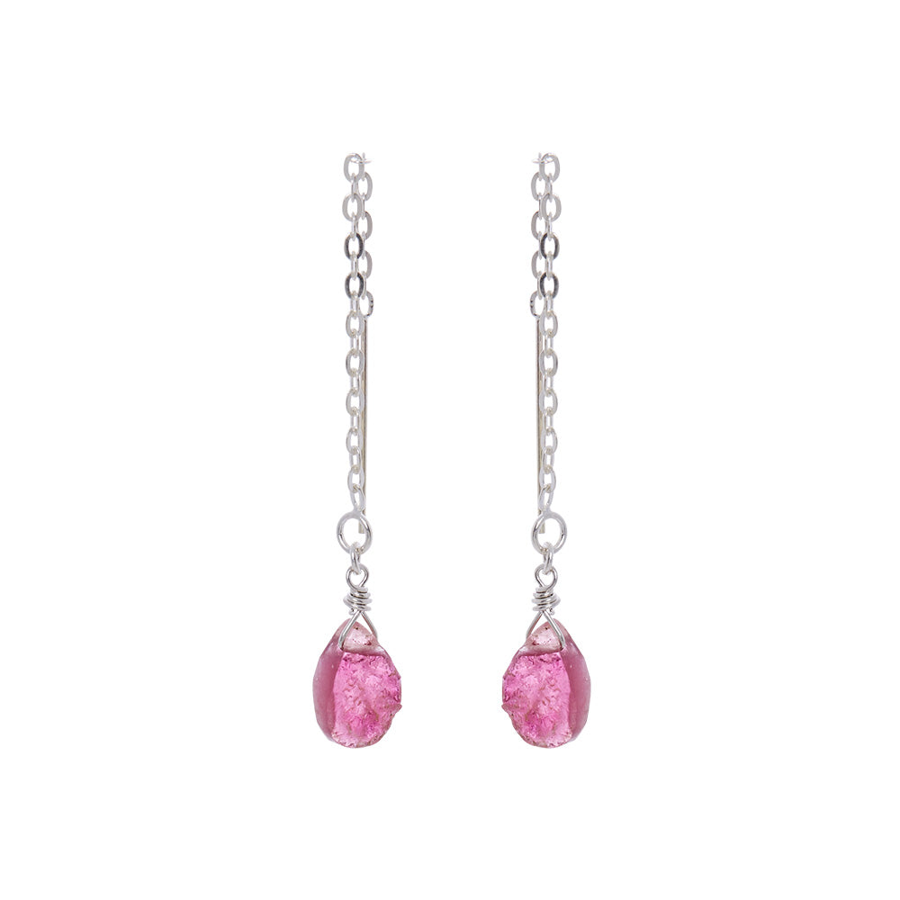 Sterling Silver Chain Threader Earrings - Pink Tourmaline
