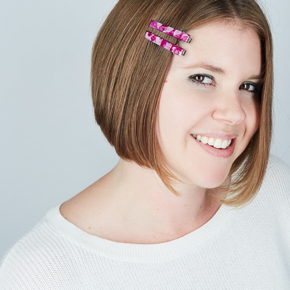 Pink Blossom Nickel Plated Hair Clips - 2 Sizes Available