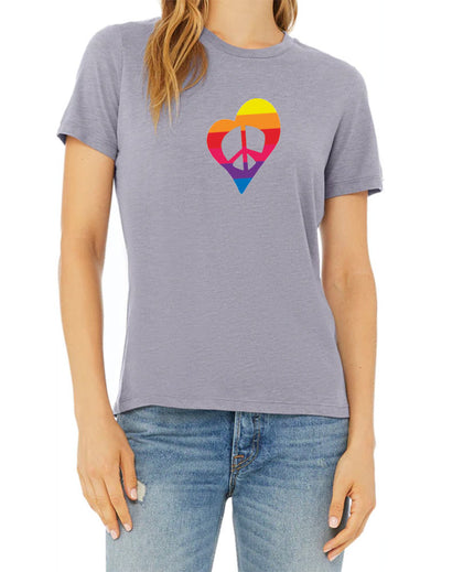 Rainbow Peace Heart Jewel Neck T-Shirt - Available in More Colors