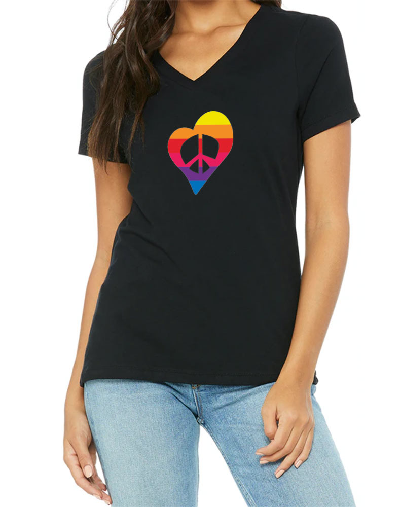 Rainbow Peace Heart V Neck T-Shirt - Available in More Colors