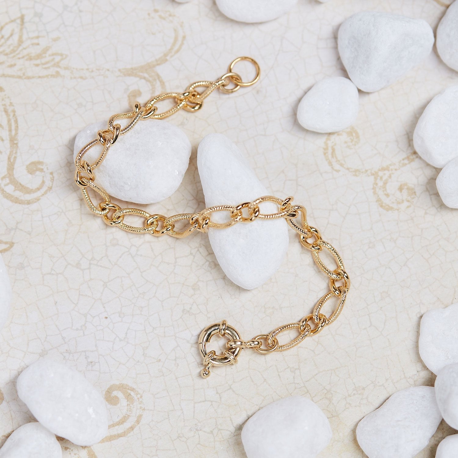 14k Gold Plated Fancy Figaro Chain Bracelet