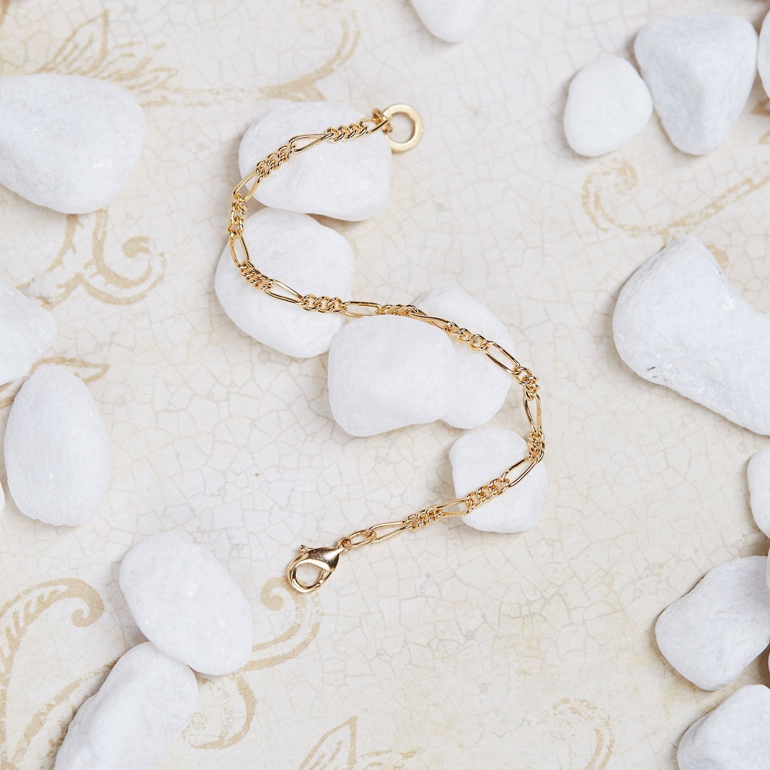 14k Gold Plated Fine Figaro Chain Bracelet