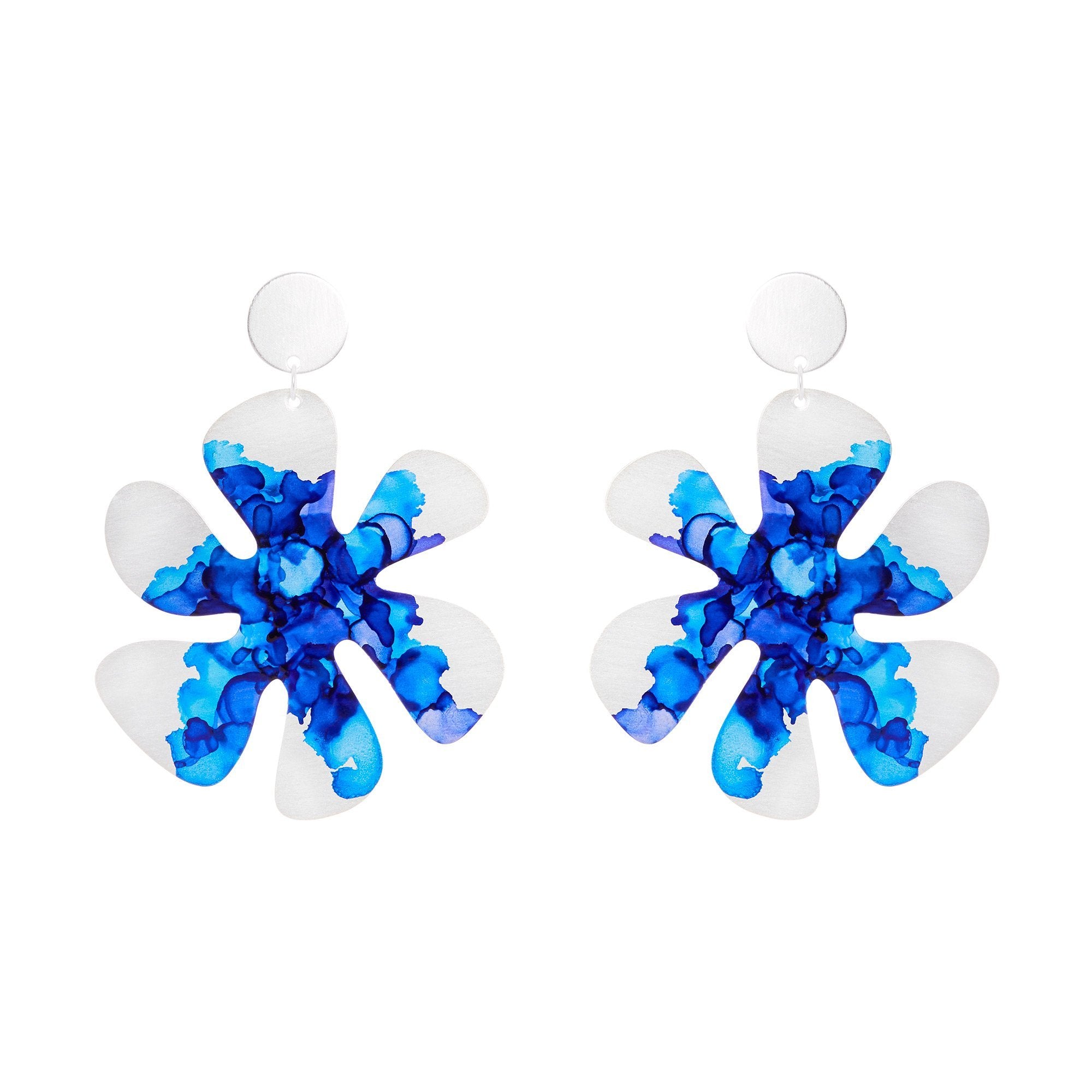 Sterling Silver Plated Large Flower Earrings - Available in More Colors